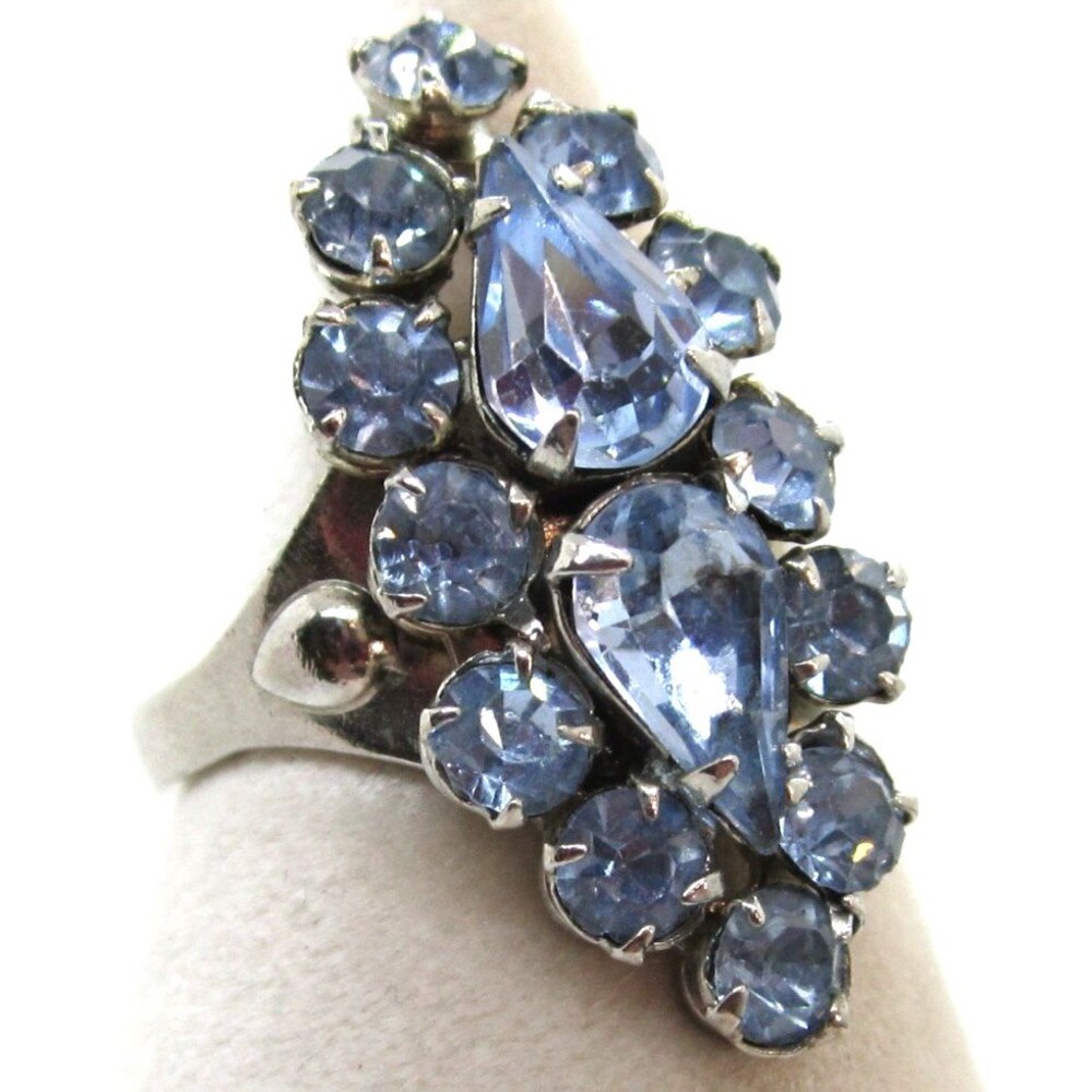 Vintage Blue Rhinestone cluster ring Adjustable Costume Jewelry